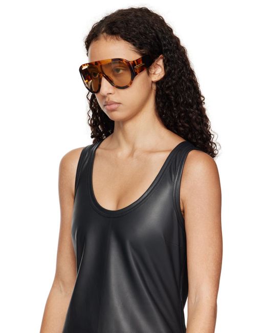 Bottega Veneta Black Tortoiseshell Acetate Aviator Sunglasses