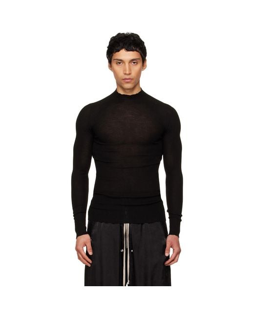 Rick Owens Black Temple Ribbed Lupetto Sweater for men