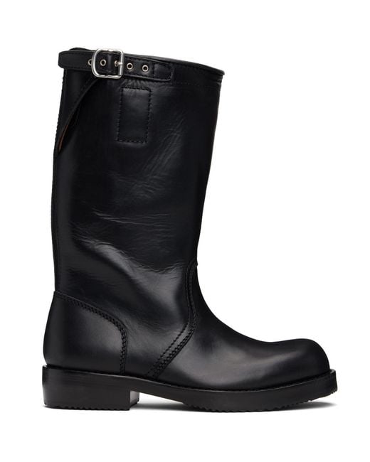 Dries Van Noten Black Leather Biker Boots for men