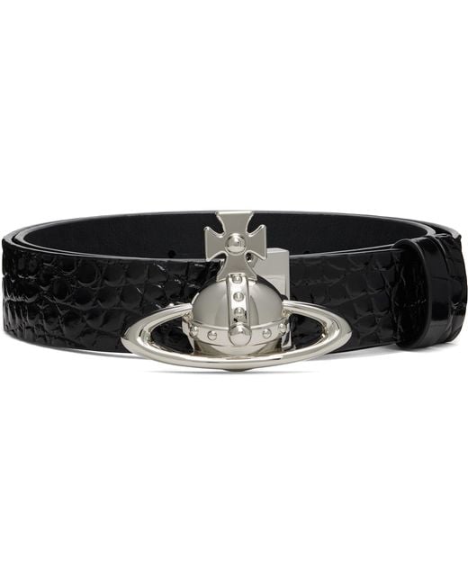 Vivienne Westwood Black Orb Buckle Croc Leather Belt