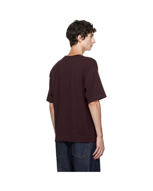 Dries Van Noten Black Burgundy Fringed T-Shirt for men