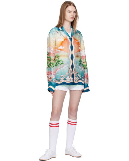 Chemise À Manches Longues Multicolore En Soie À Imprimé Casablanca