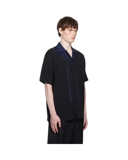 Toga Virilis Black Viscose Twill Short Sleeve Shirt for men