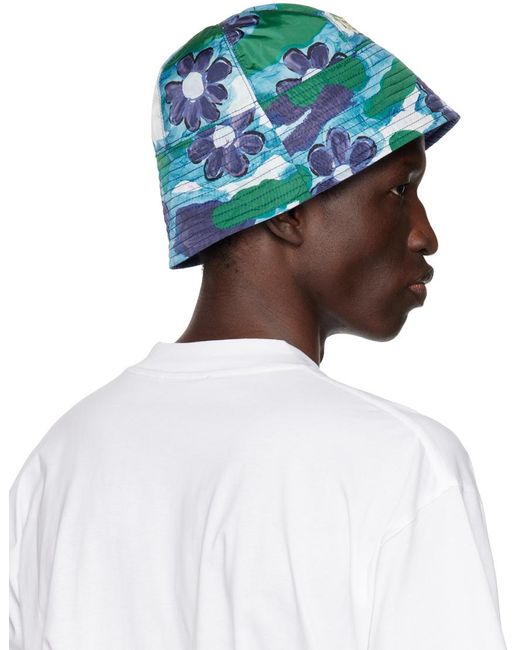 Marni White Blue Cloudyflower Bucket Hat for men
