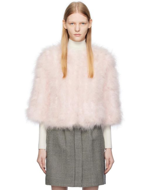 Yves Salomon Multicolor Pink Round Neck Feather Jacket