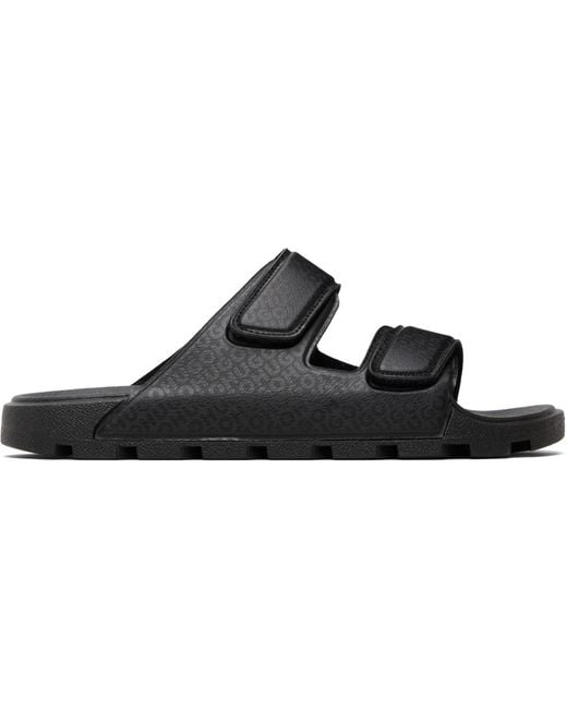 HUGO Black Printed-Logo Sandals for men