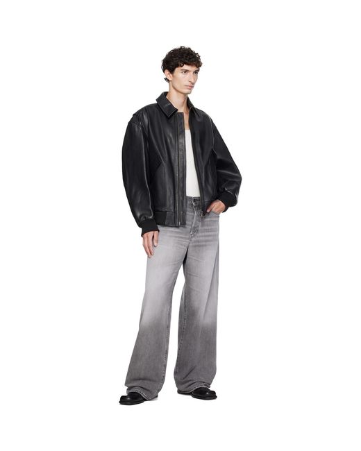 Boss Black Washed Aviator Leather Jacket for men