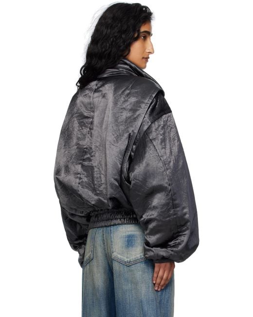 paper like crop bomber open yy ブラック　ブルゾン OPEN YY Black Paper Like Crop Bomber Jacket OPEN YY