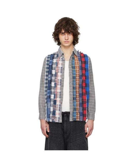 Needles Blue Flannel Ribbon Shirt for men