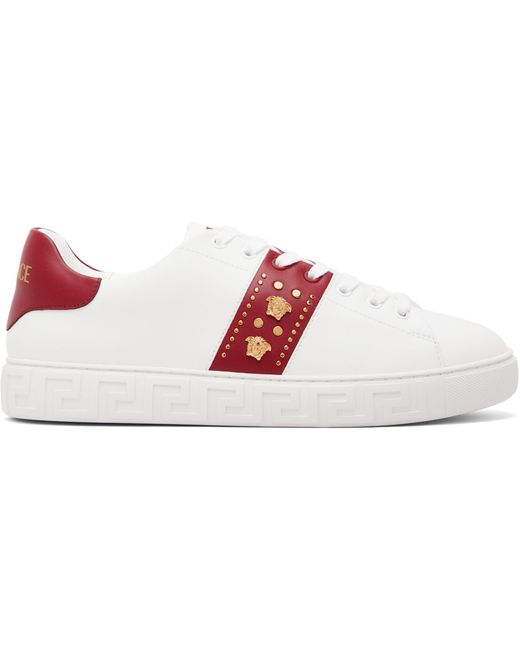 Versace Black Greca Embellished Faux-Leather Sneakers for men
