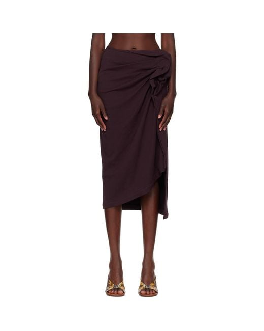 Dries Van Noten Burgundy Gathered Midi Skirt