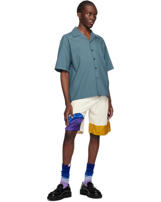 Marni Blue Beige Embroidered Shorts for men