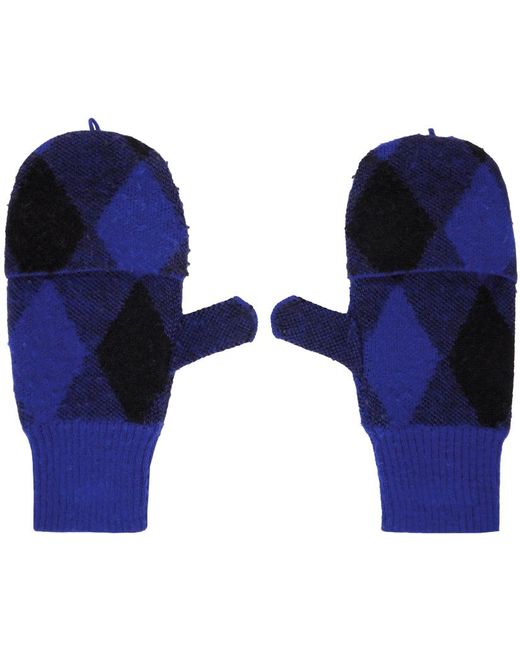 Burberry Blue & Black Argyle Wool Mittens for men