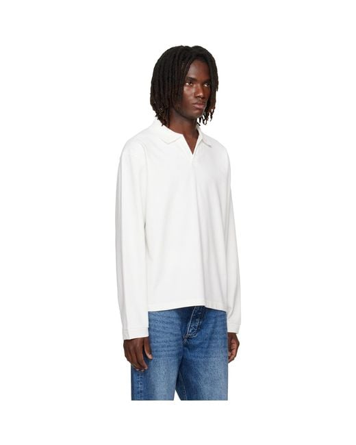 Studio Nicholson White Off- Sudds Long Sleeve Jersey Polo for men