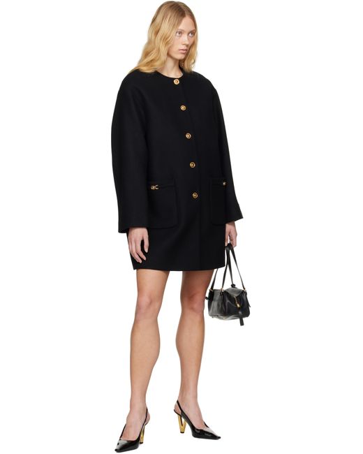 Versace Black Collarless Felted-wool Long Coat