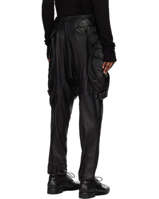 Julius Black Gas Mask Leather Cargo Pants for men