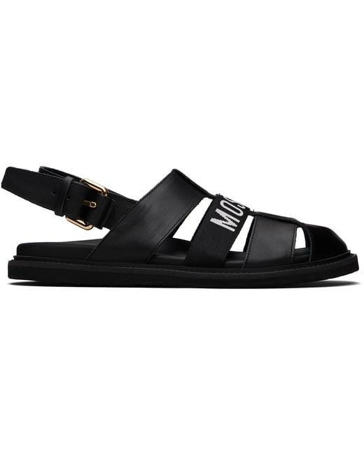 Moschino Black Calfskin Sandals for men