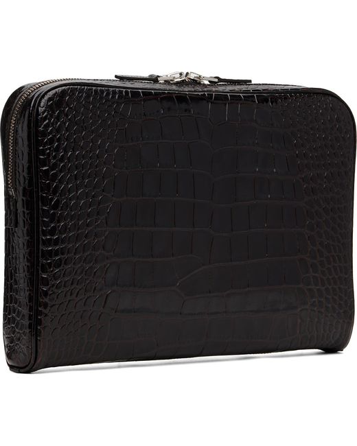 Tom Ford Black Shiny Printed Croc Minimal Laptop Pouch for men