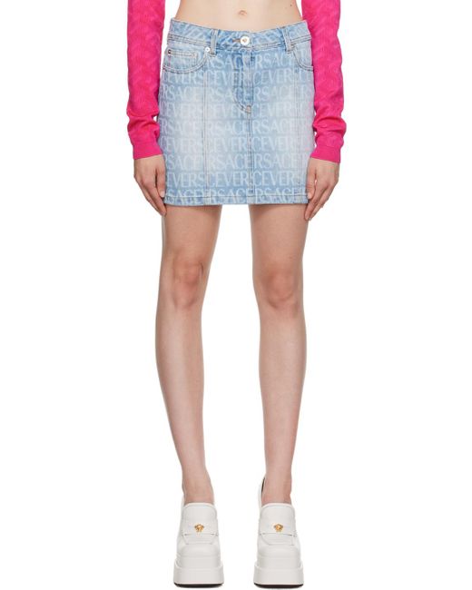 Versace Red Blue Allover Denim Miniskirt