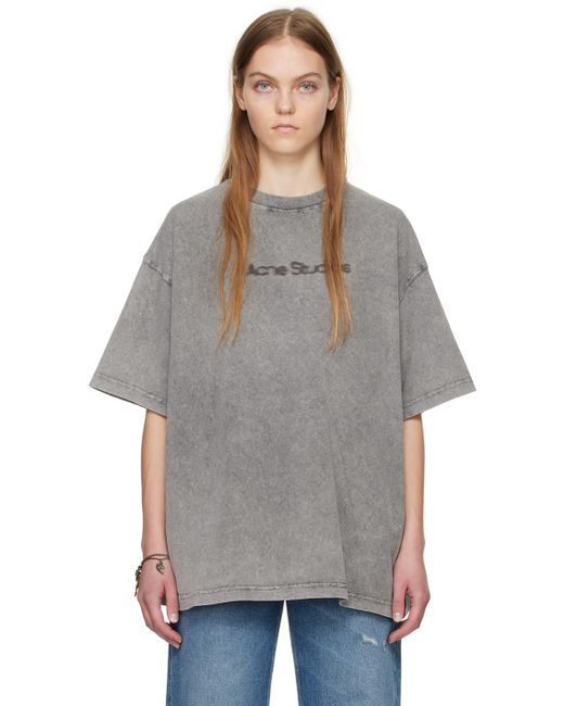 T-shirt gris à effet délavé Acne en coloris Gray