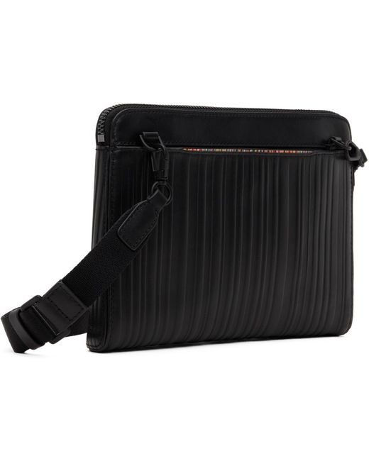 Paul Smith Black Leather Shadow Stripe Musette Pouch for men
