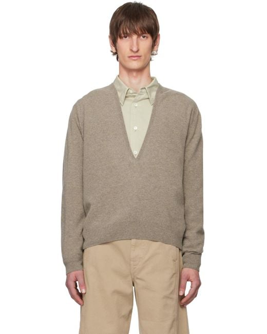 Lemaire Multicolor Beige Deep V-neck Sweater for men