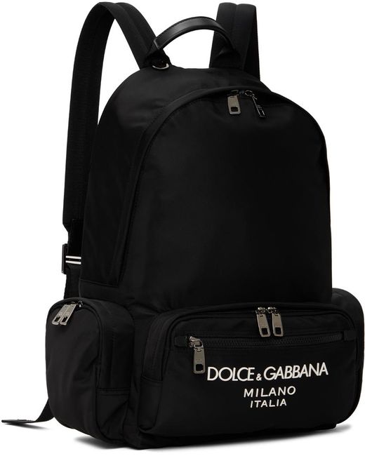 Dolce & Gabbana Dolce&gabbana Black Nylon Rubberized Logo Backpack for men