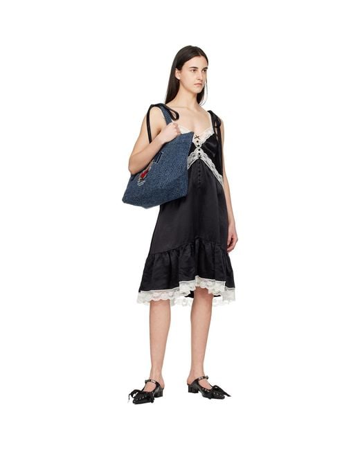 Ganni Blue Medium Trapeze Bear Denim Shopper Tote