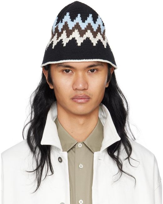 Jil Sander Black Crochet Bucket Hat for men