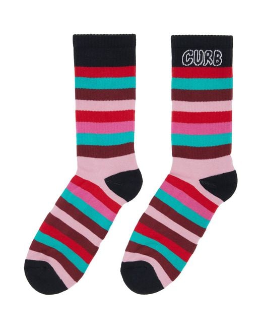 Lanvin Red 'Curb' Striped Cotton Socks for men
