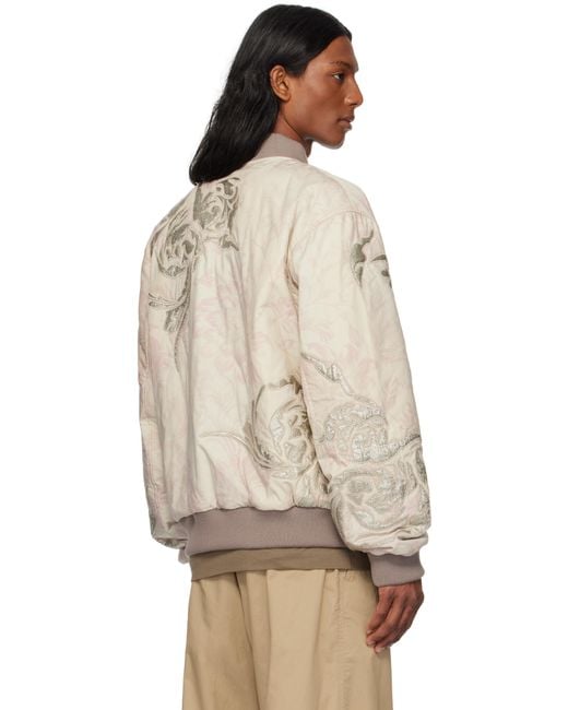 メンズ Dries Van Noten オフホワイト＆ピンク リバーシブル フローラル ボンバージャケット Natural
