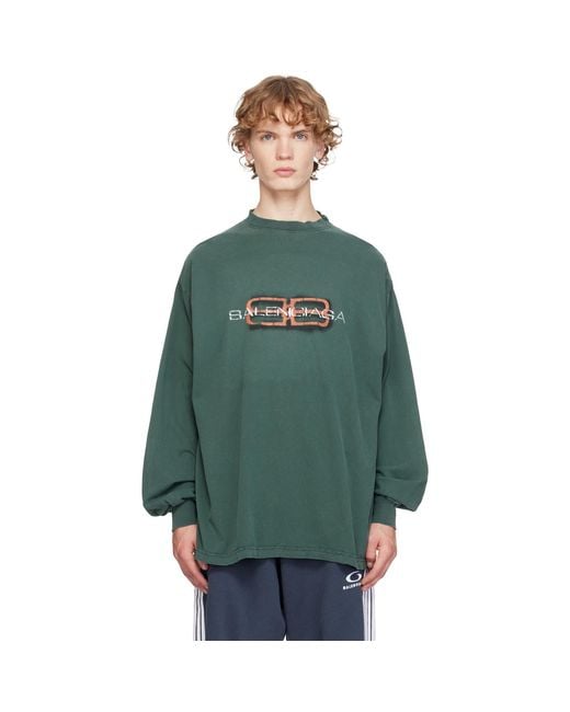 Balenciaga Green Logo L/S Large T-Shirt for men