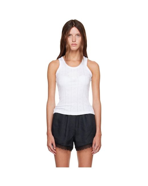 Ganni White Compact Pointelle Rib Jersey Tank Top