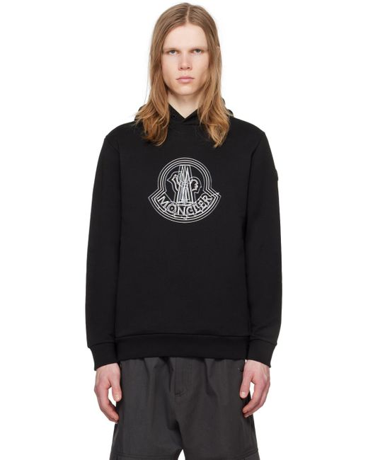 Pull à capuche noir à image à logo imprimée Moncler pour homme en coloris Black