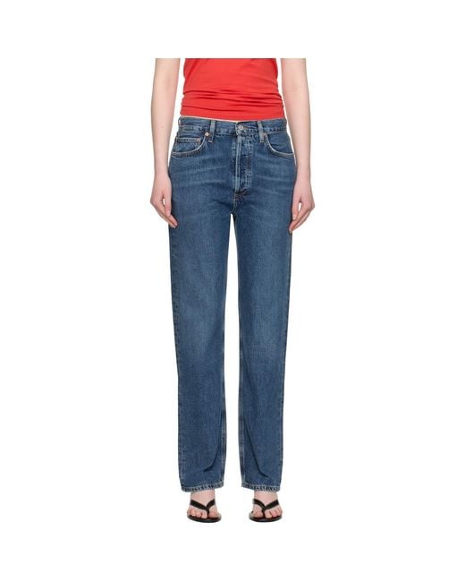 Agolde Blue 90's Pinch Waist Long High Rise Straight Jeans