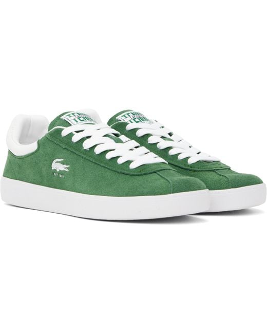 メンズ Lacoste グリーン Baseshot レザースニーカー Green