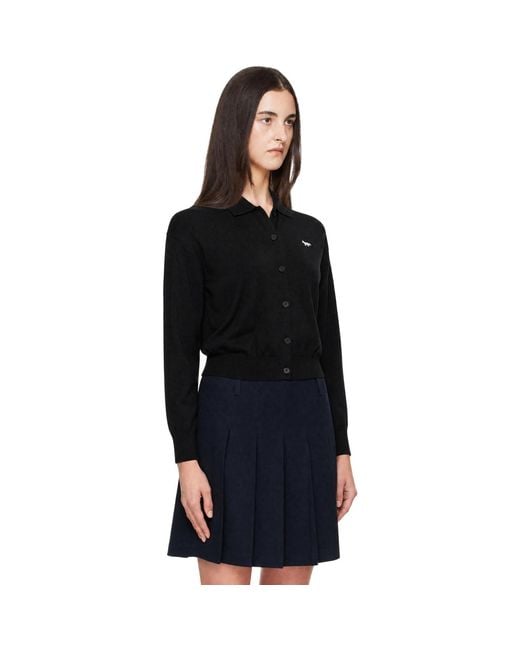 Maison Kitsuné Black Profile Fox Merino Relaxed Polo Cardigan