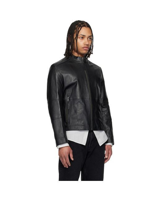 HUGO Black Slim Fit Grained Leather Jacket for men