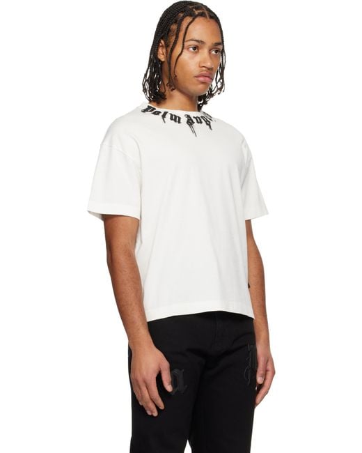 Palm Angels White Off- Curved Logo T-Shirt for men