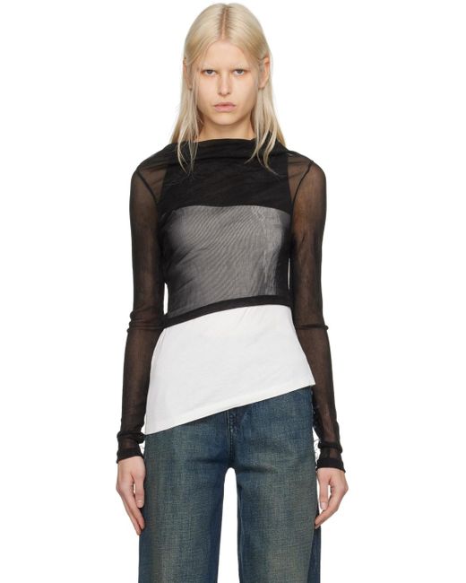 MM6 by Maison Martin Margiela Black Asymmetric Long Sleeve T-shirt