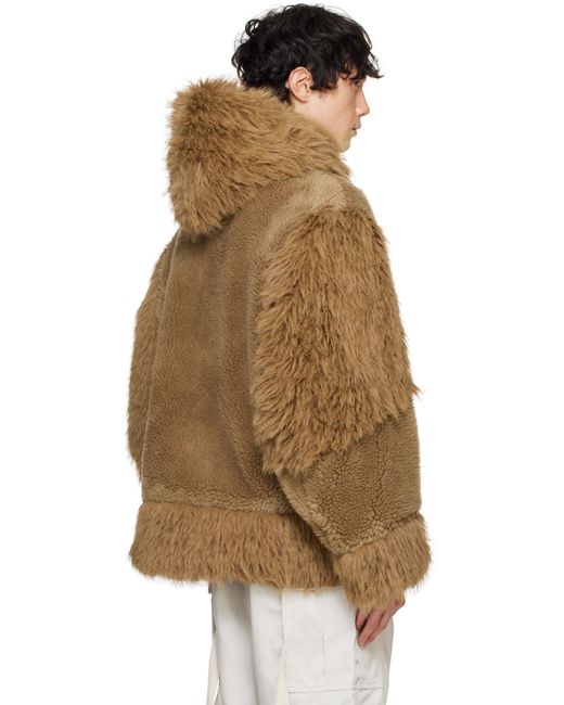 Sacai Brown Faux-Shearling X Faux-Fur Hoodie for men