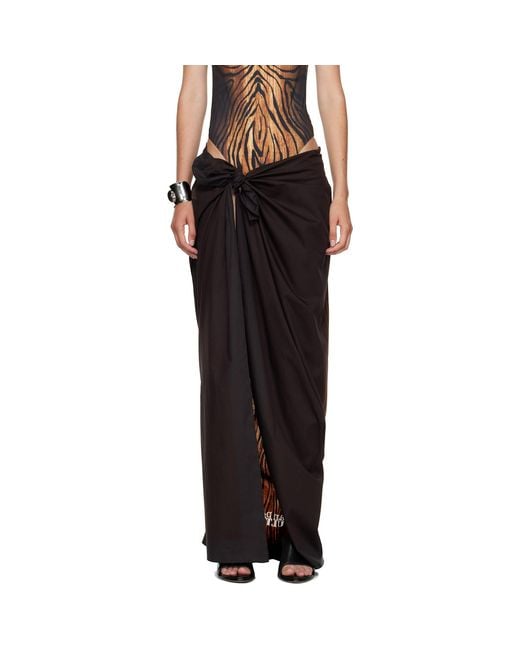Jean Paul Gaultier Black Pareo Printed Wood Cover-Up Skirt