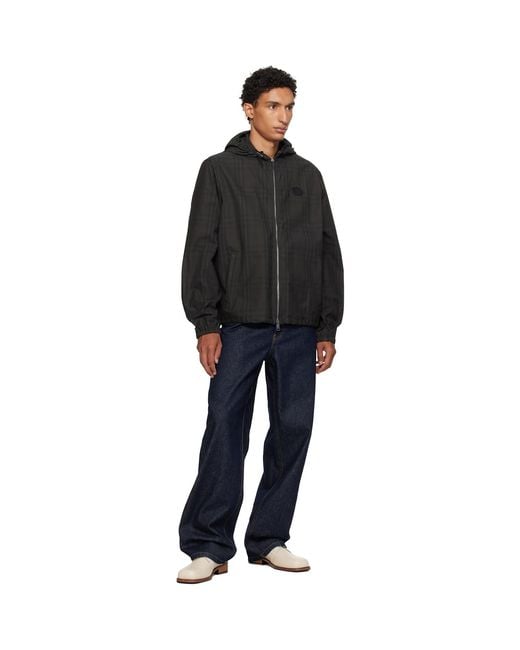 Burberry Black Check Cotton Newport Hooded Jacket for men