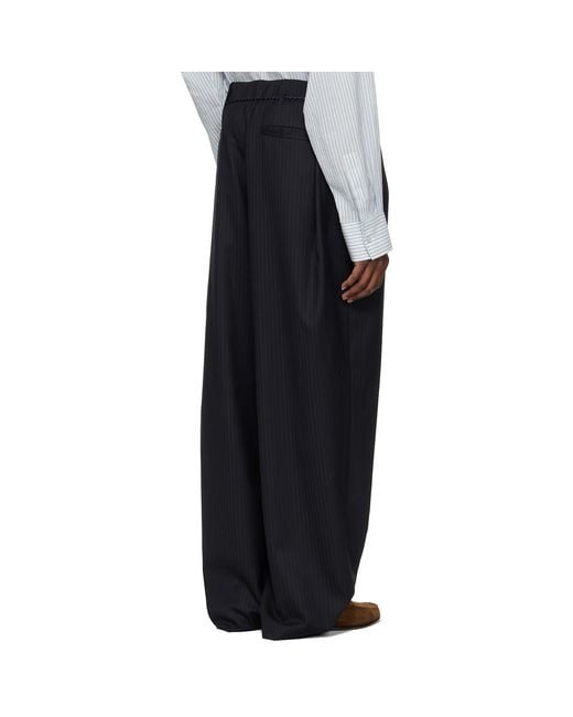 Wooyoungmi Black Wool Stripe Wide Trousers for men
