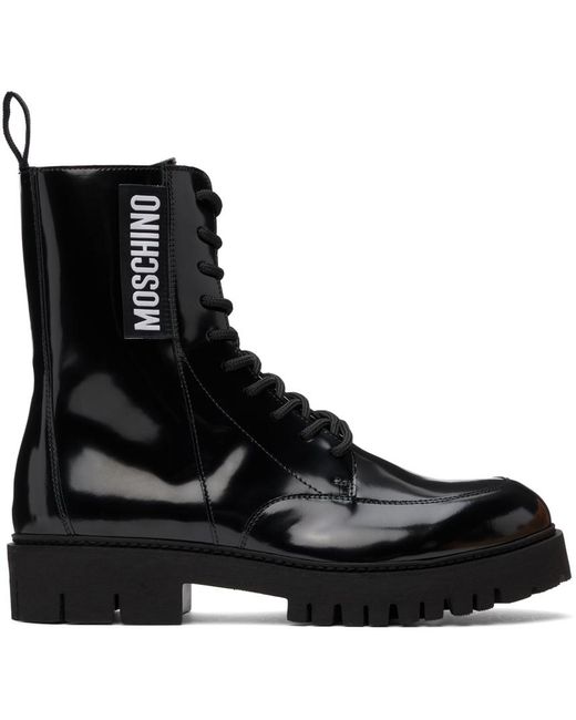 Moschino Black Leather Combat Boots for men