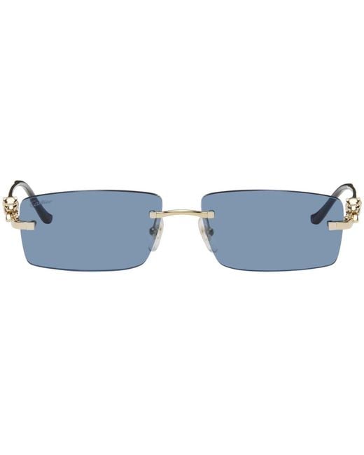 Lunettes de soleil panthere de dore et bleu Cartier pour homme en coloris Noir Lyst
