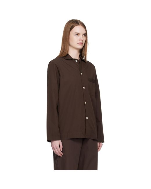 Tekla Brown Poplin Long-Sleeved Pyjama Shirt