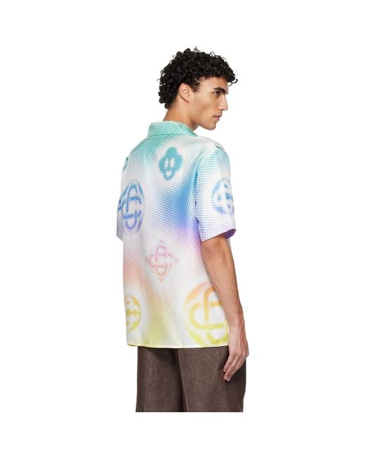 Casablanca Blue Halftone Logo Short Sleeve Silk Shirt for men