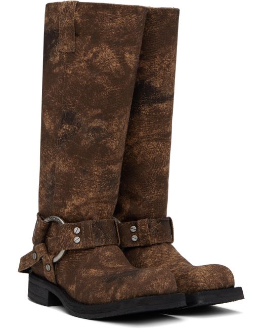 Acne Brown Buckle Denim Tall Boots