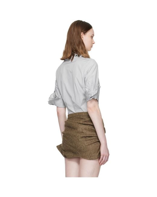 Vivienne Westwood Brown Pinstripe Shirting S/S Toulouse Frill Shirt